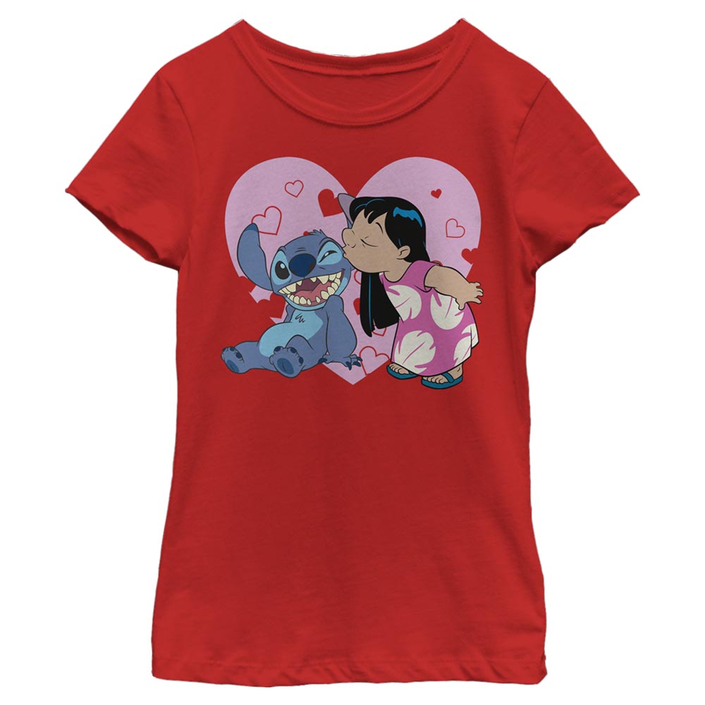 Girl's Disney Lilo And Stitch Valentines Kisses T-Shirt