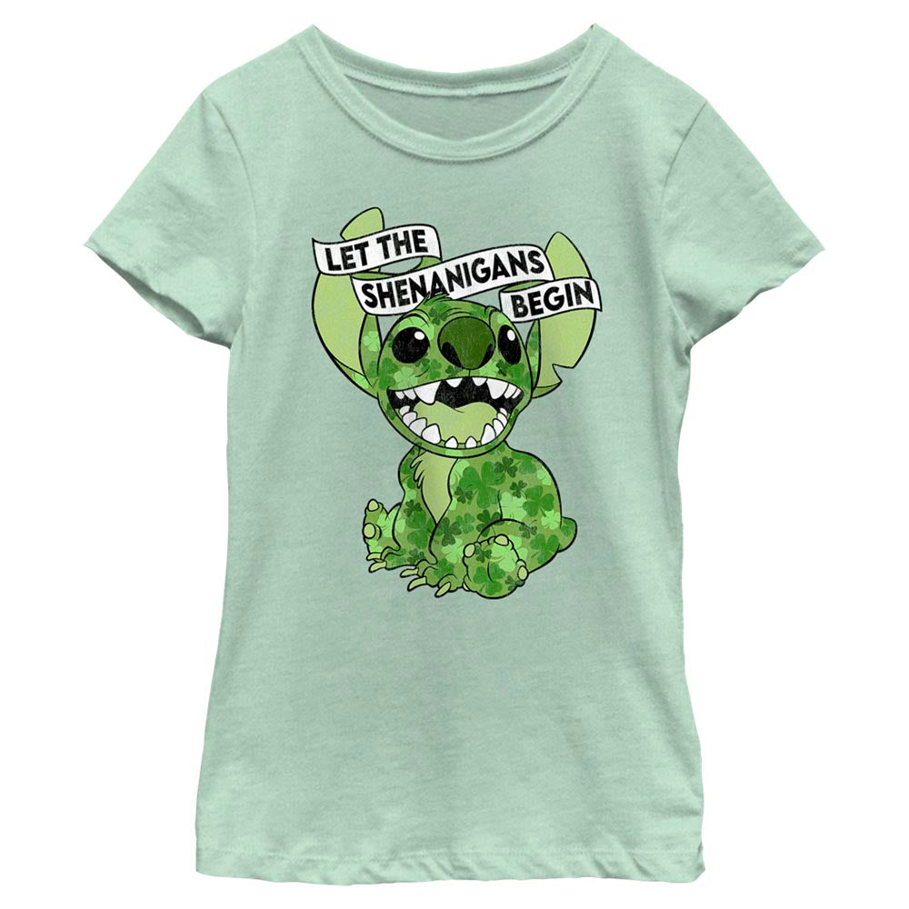 Girl's Disney Stitch St Patricks Day Let the Shenanigans Begin T-Shirt