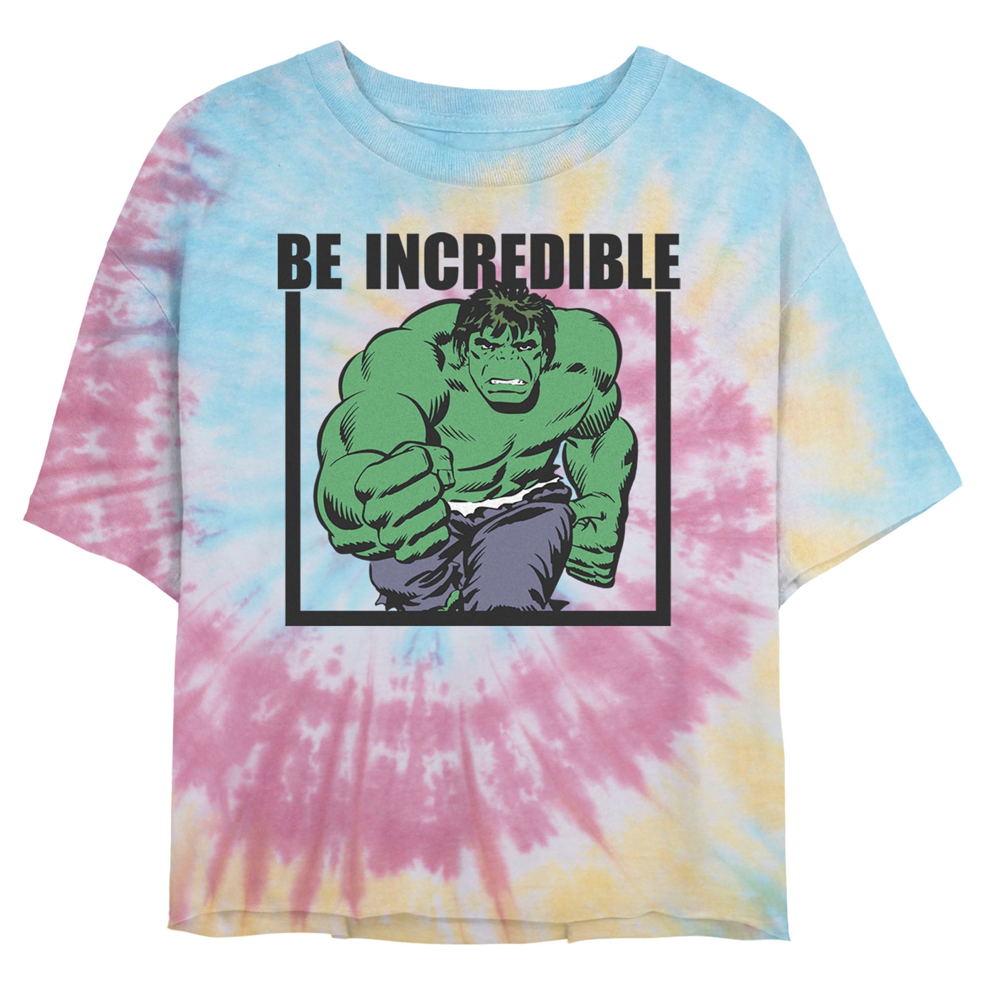 Junior's Marvel Hulk Be Incredible Tie-Dye Swirl T-Shirt