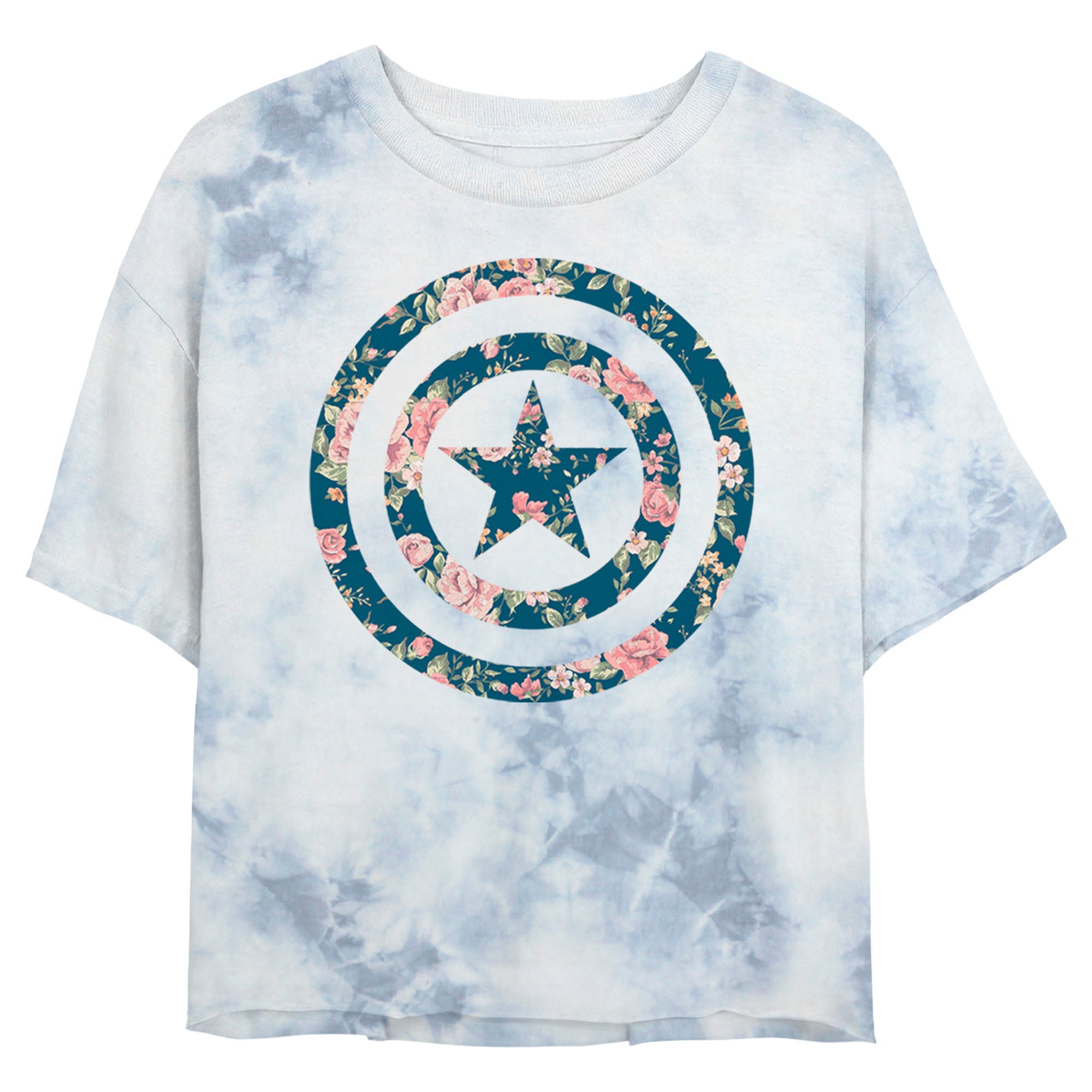 Junior's Marvel Captain America Floral Bombard Tie-Dye T-Shirt