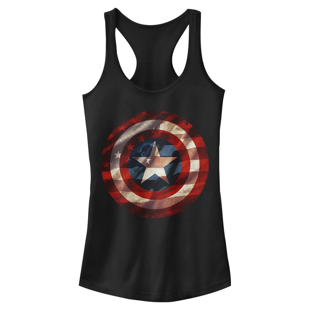 Junior's Marvel Captain America Flag Shield Tank Top
