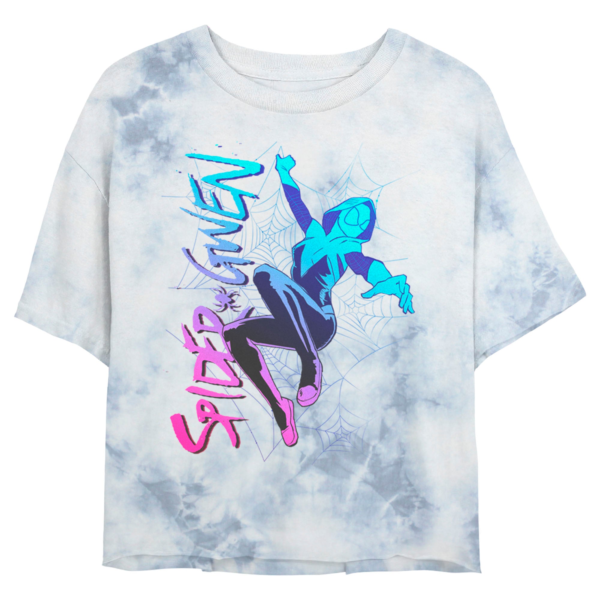 Junior's Marvel Spider- Gwen Flies Bombard Tie-Dye T-Shirt