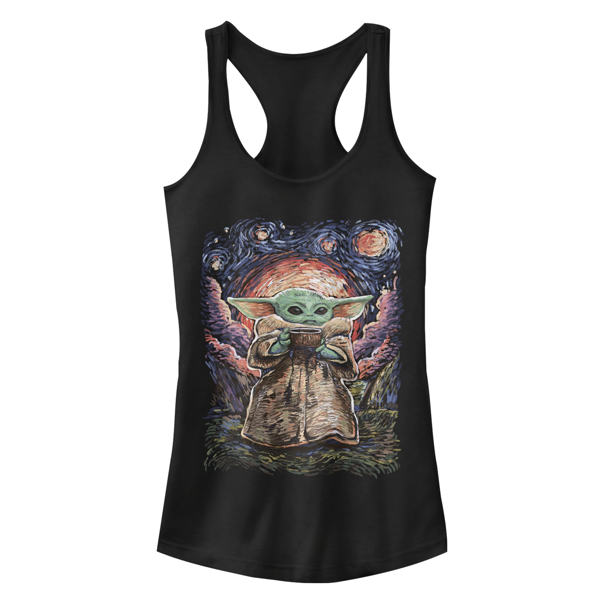 Junior's Star Wars Baby Yoda Sipping Starries Tank Top